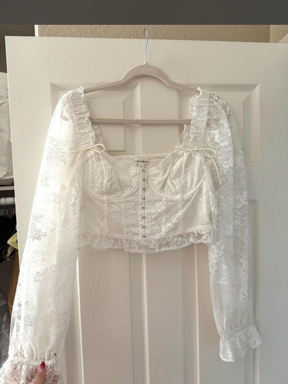 For Love & Lemons White Lace Long-Sleeve Corset Blouse